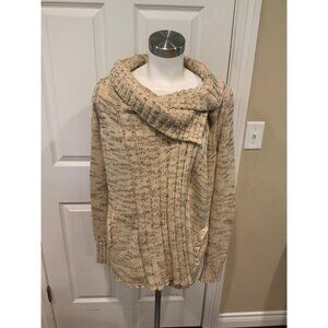 Yellow Bird Anthropologie Tan Asymmetrical Rib Knit Cardigan, Size Small
